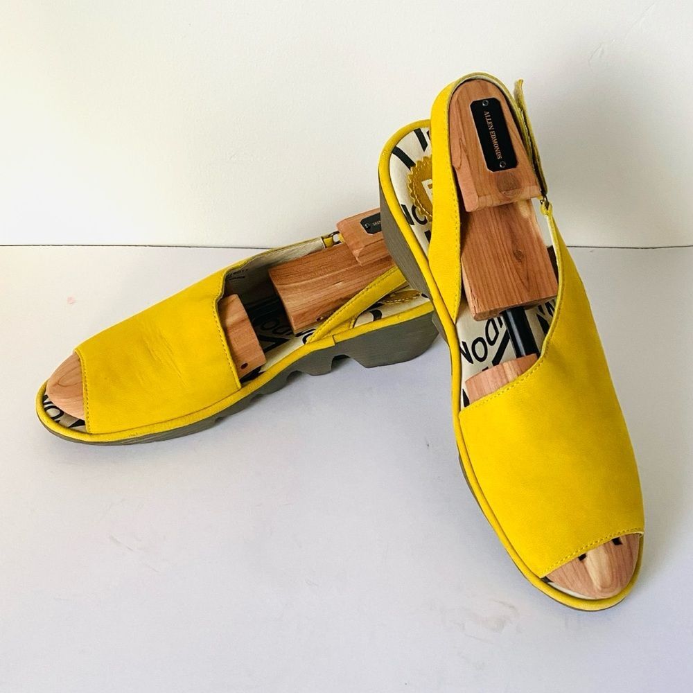 Fly London Leather Strap Sandals Citrus Yellow Sz 40 (US 9) Chunky Wedged Urban